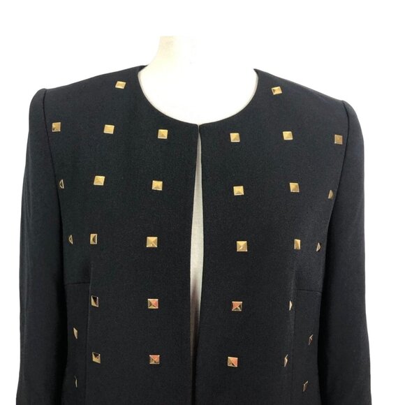 Kasper Black Studded Open Front Coat Jacket Size 6 - Picture 3 of 6